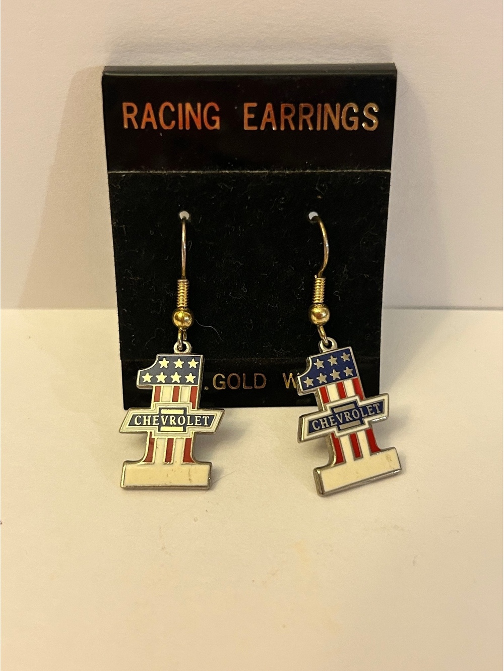 Chevrolet Racing #1 American Flag  Earrings with 14KT Gold Wire